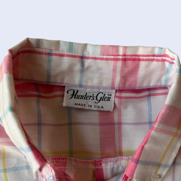 Hunter’s Glen pastel plaid short sleeve button-down shirt S pink USA vintage - Picture 3 of 4